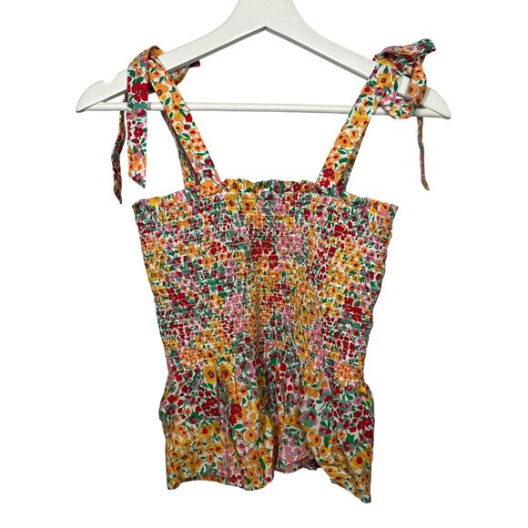 J Crew XXS Floral Tie Strap Smocked Tank Top Peplum Cottagecore Summer - Picture 8 of 12